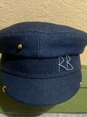 Ruslan Baginskiy Embroidered Denim Newsboy Cap - w/Gold piercings. EUC, XL 💙
